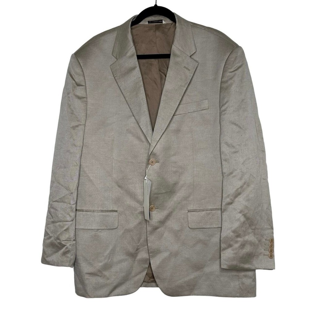Perry Ellis 46R khaki‎ tan blazer 55% linen 45% tencel NEW